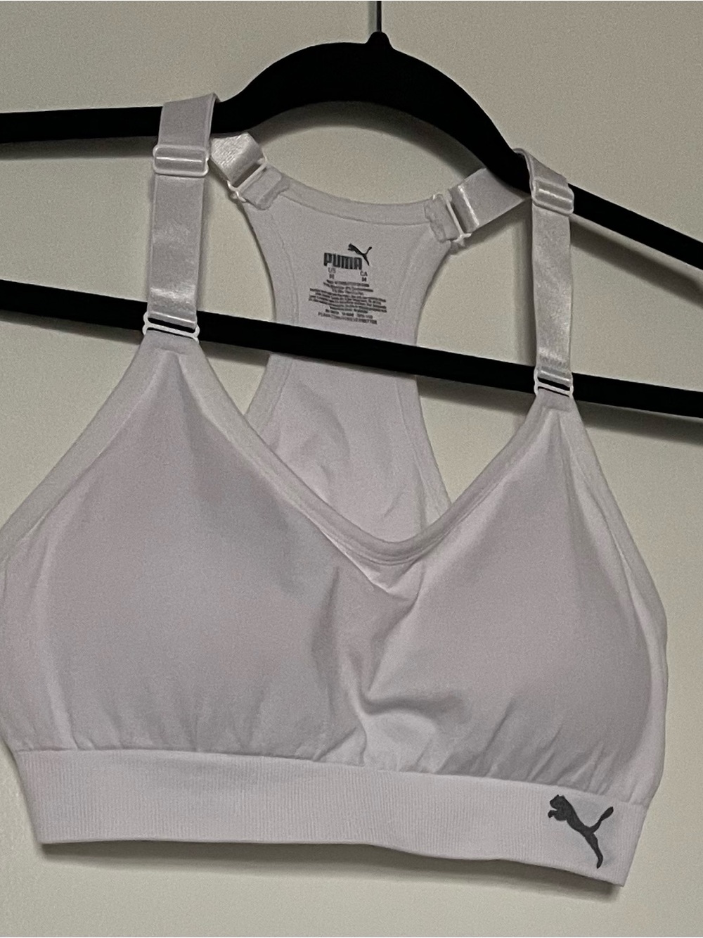 Puma White Racerback Sports Bra with Adjustable Straps